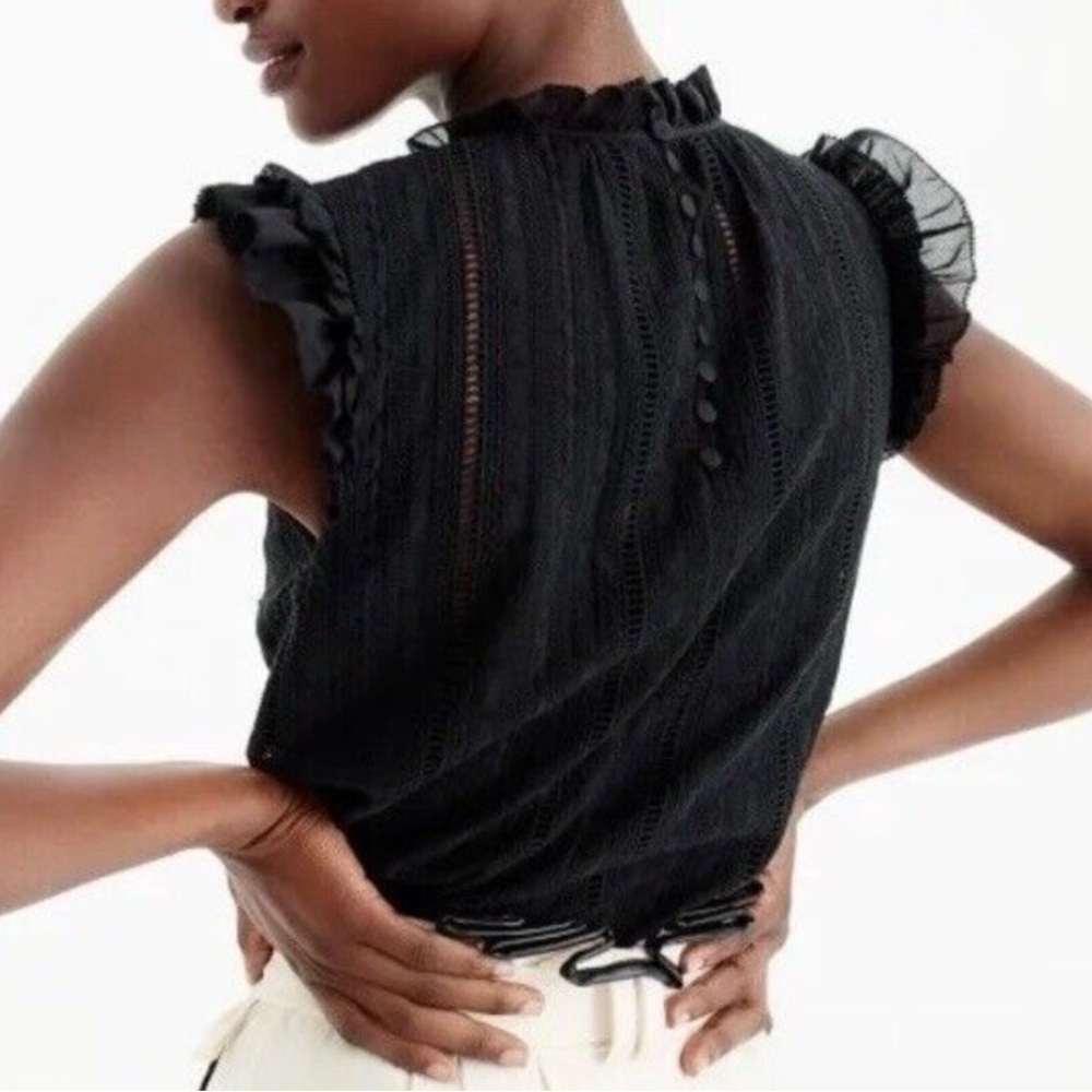 J. Crew Black Lace Ruffle Blouse